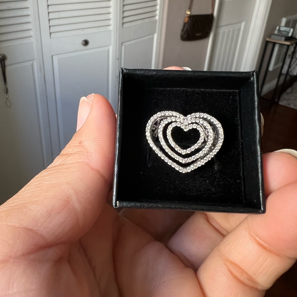 Fancy Diamond heart shape ring with heavy 14k solid gold size 7.5-8” .